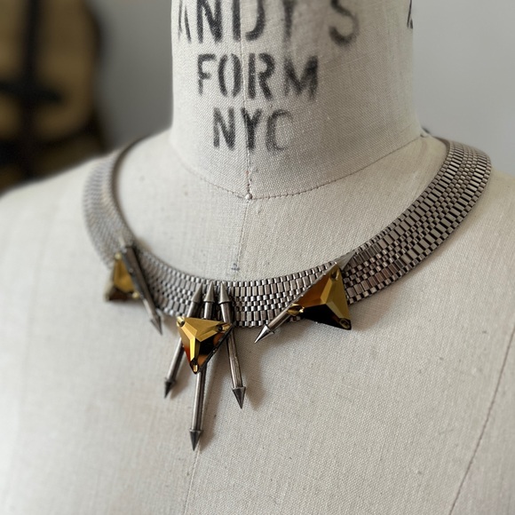 Fenton Fallon Silver Chain Link Barb Necklace Gold Faceted  Accents - Picture 3 of 7